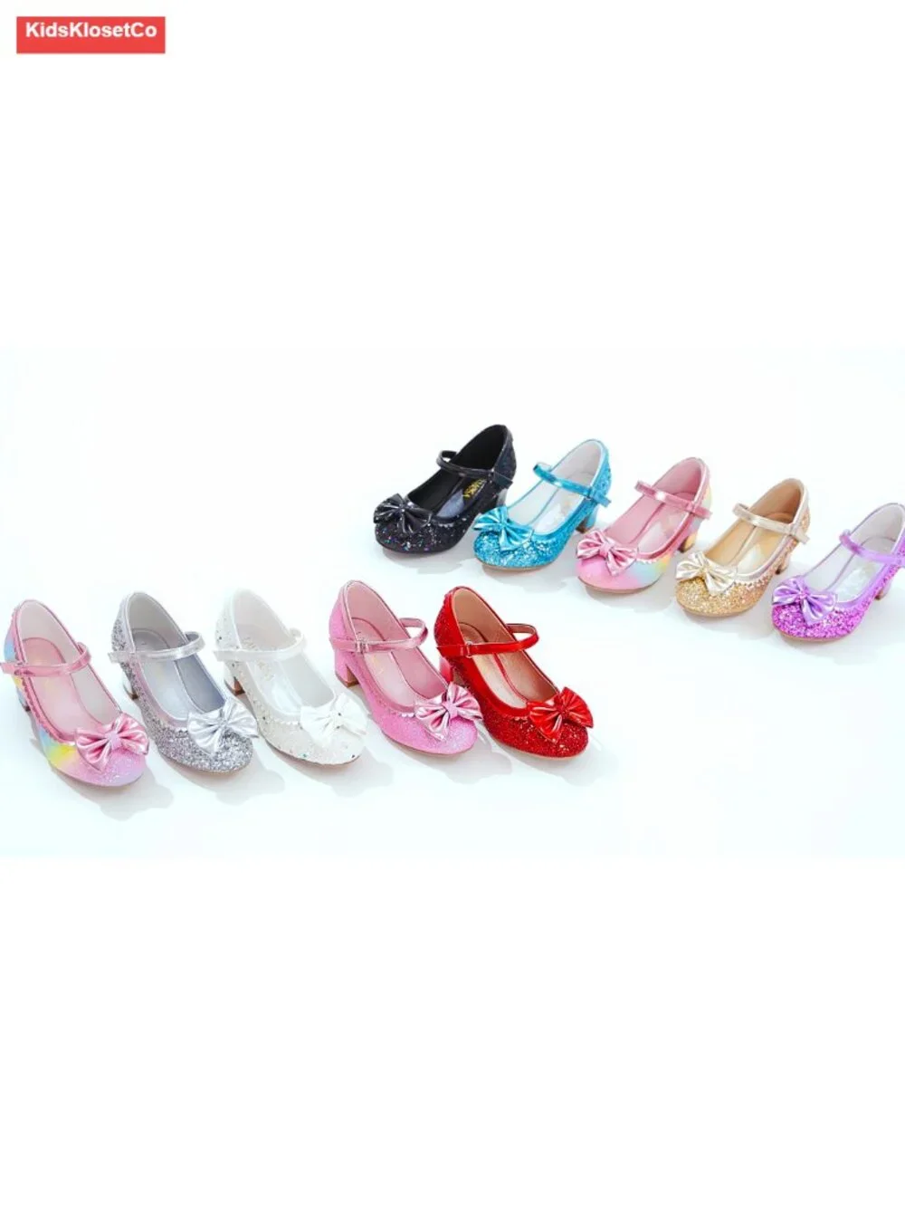 Toddler Girls Dress Shoes Sparkle Bowknot Mary Jane Heels for Wedding Party